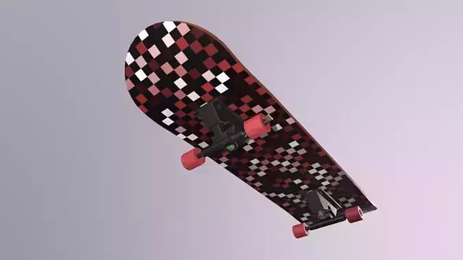 Realistic Skateboard 3D low-poly model with checkered pattern