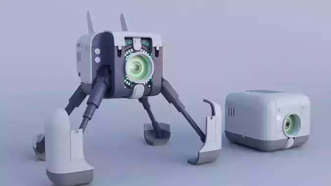 Cubebot robot with two legs and eye