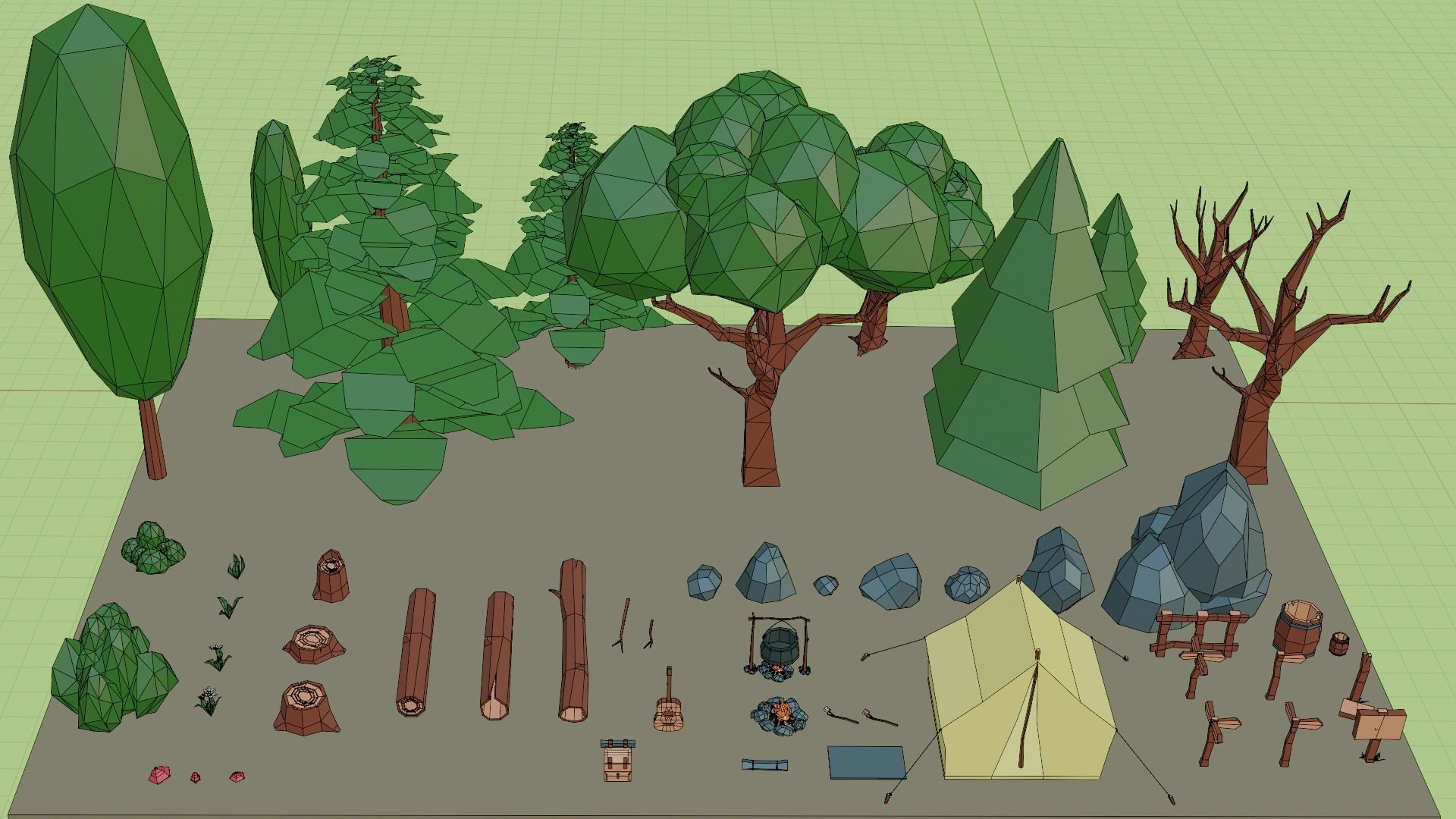 Low Poly Forest Camp Low-poly 3D model_3