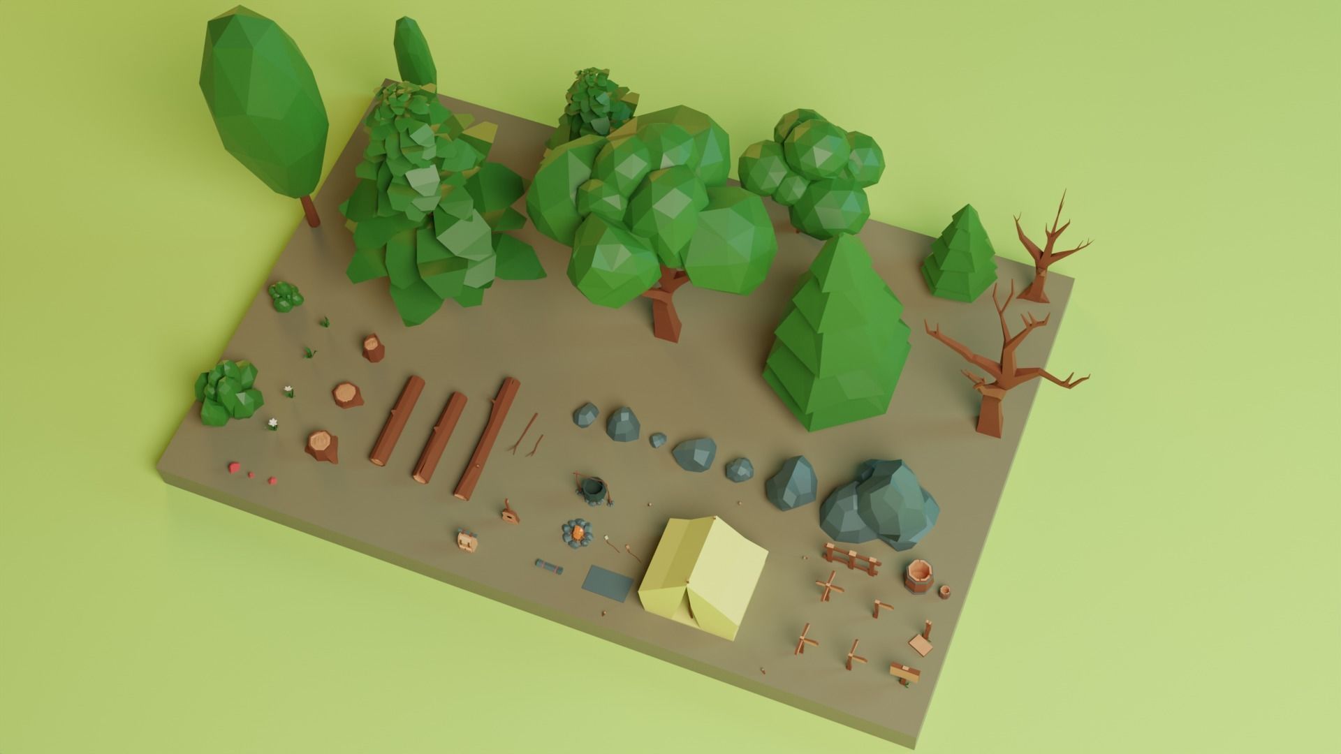 Low Poly Forest Camp Low-poly 3D model_1