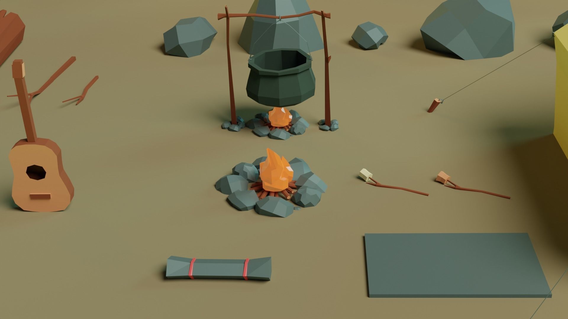 Low Poly Forest Camp Low-poly 3D model_6