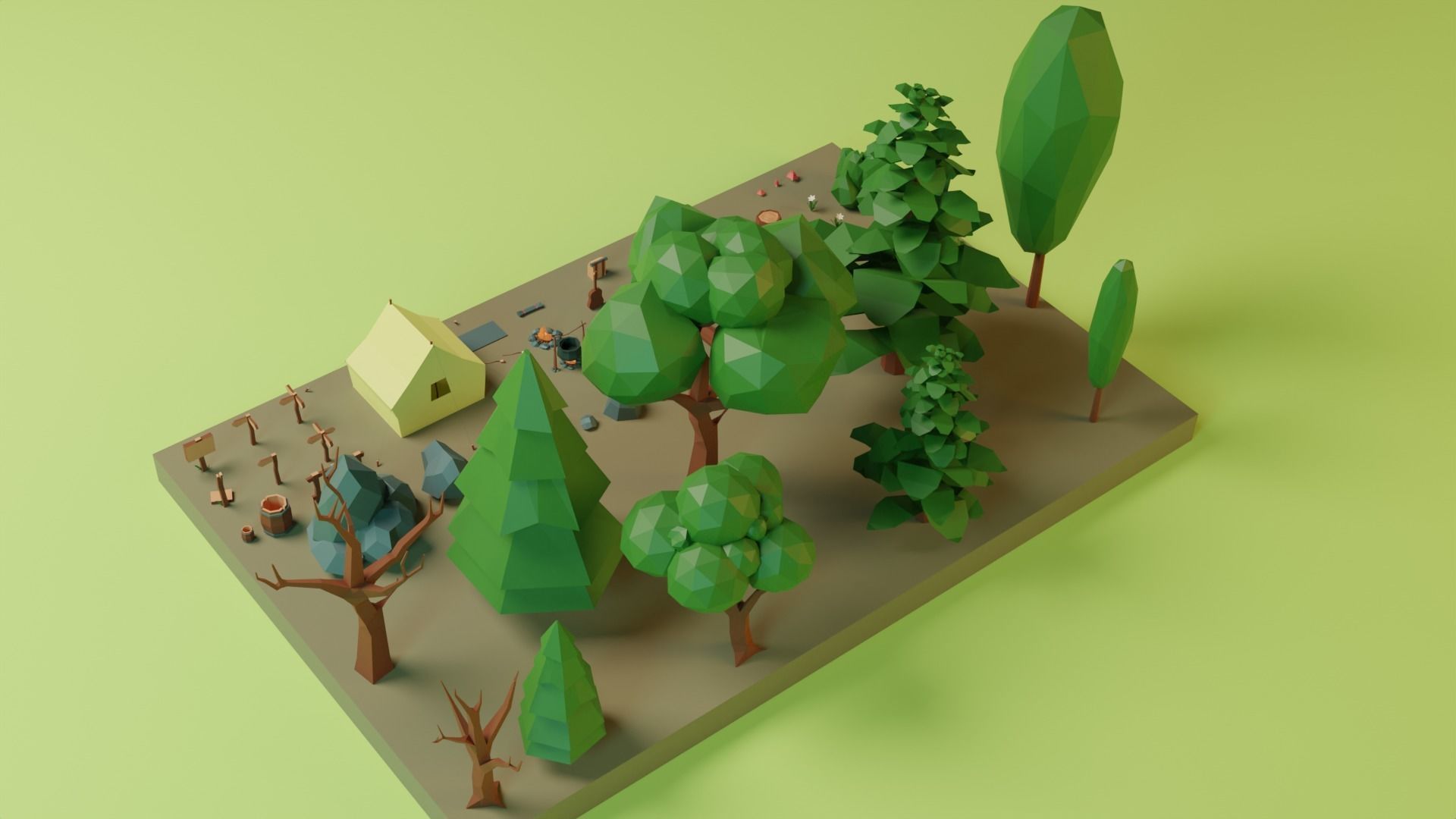 Low Poly Forest Camp Low-poly 3D model_2