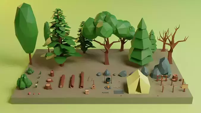 Low Poly Forest Camp