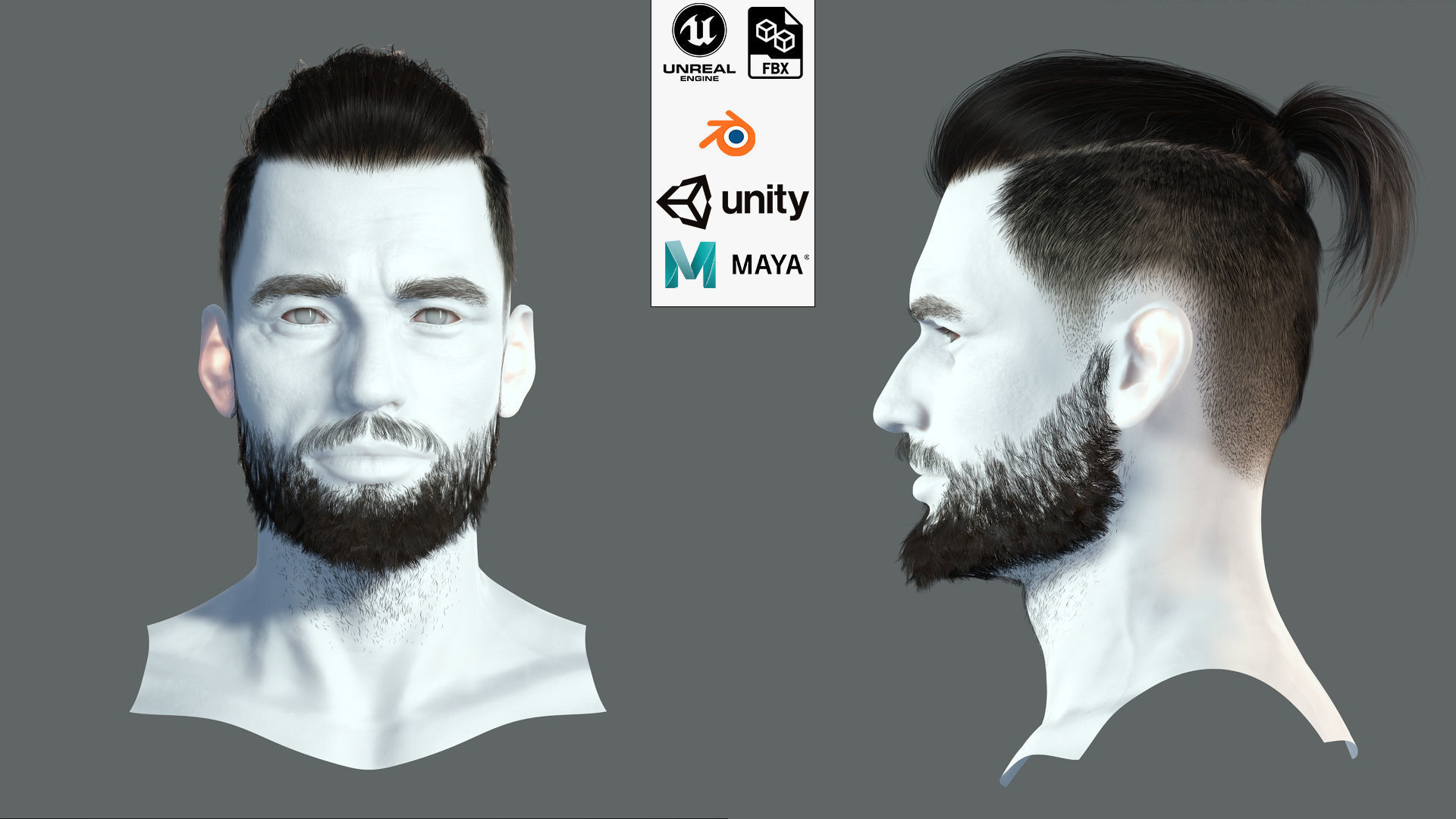 Realistic Hair Beard brows mustache p2 Low-poly 3D model_2
