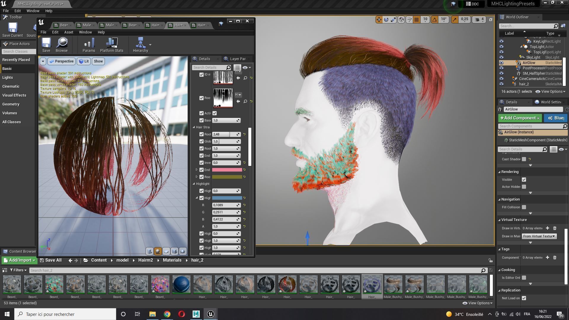 Realistic Hair Beard brows mustache p2 Low-poly 3D model_15