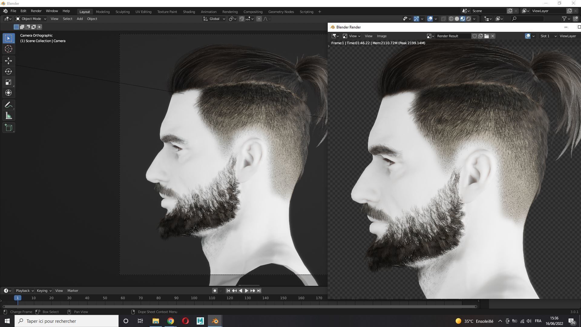 Realistic Hair Beard brows mustache p2 Low-poly 3D model_9