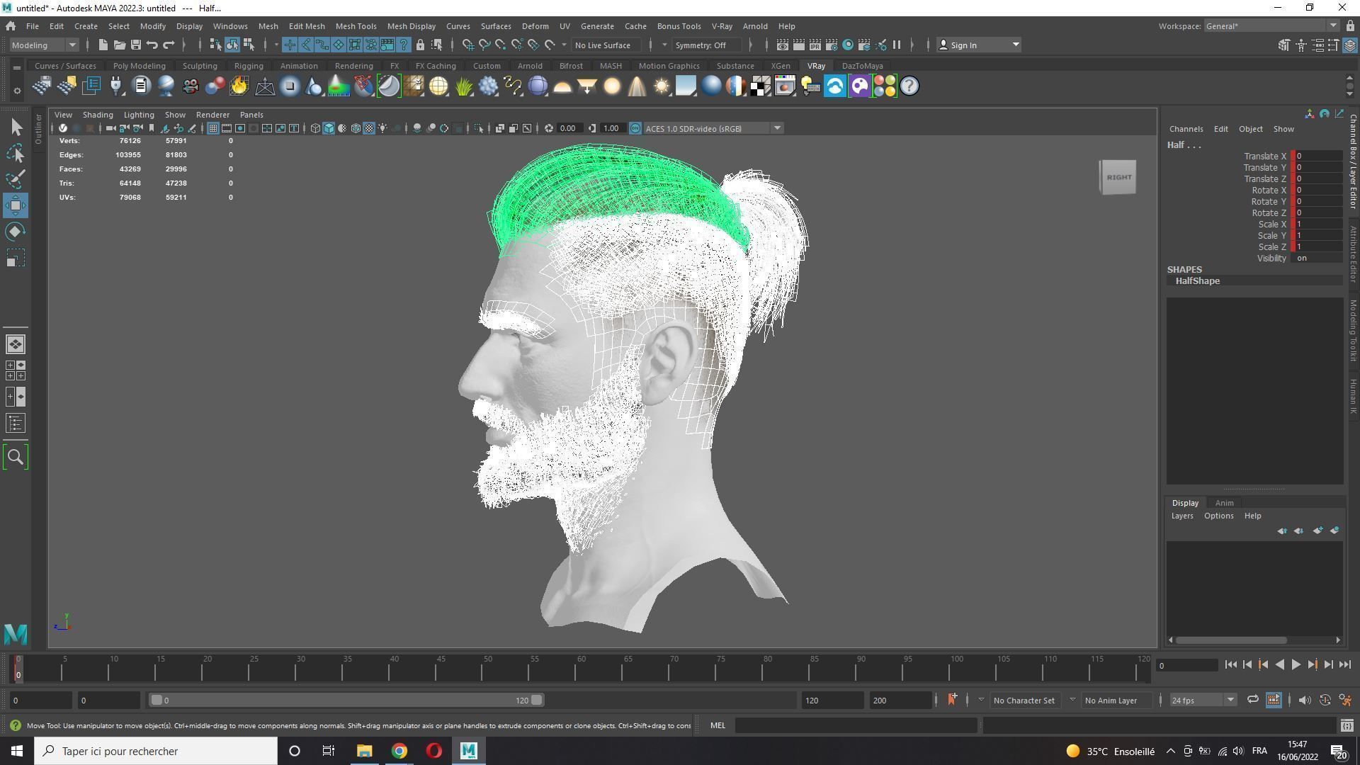 Realistic Hair Beard brows mustache p2 Low-poly 3D model_10