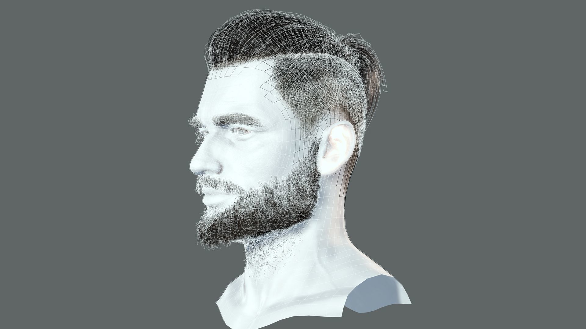 Realistic Hair Beard brows mustache p2 Low-poly 3D model_8