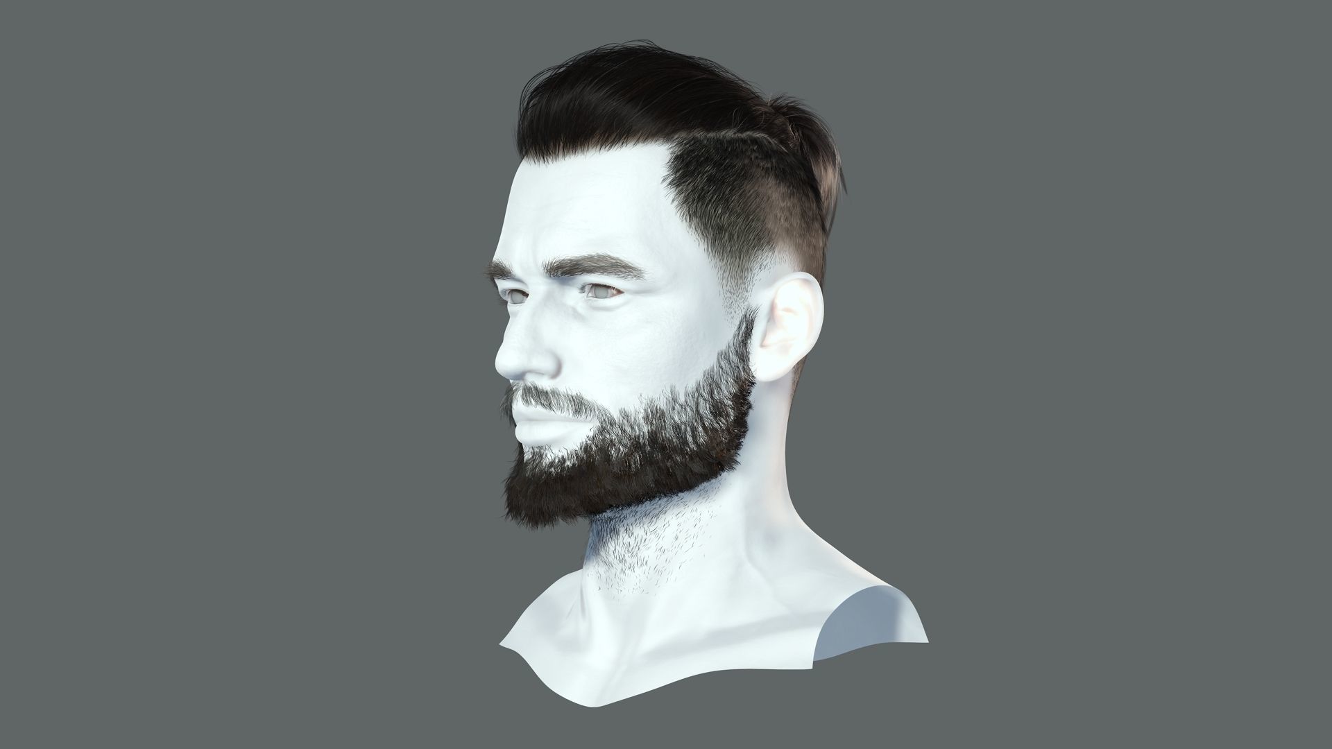 Realistic Hair Beard brows mustache p2 Low-poly 3D model_4