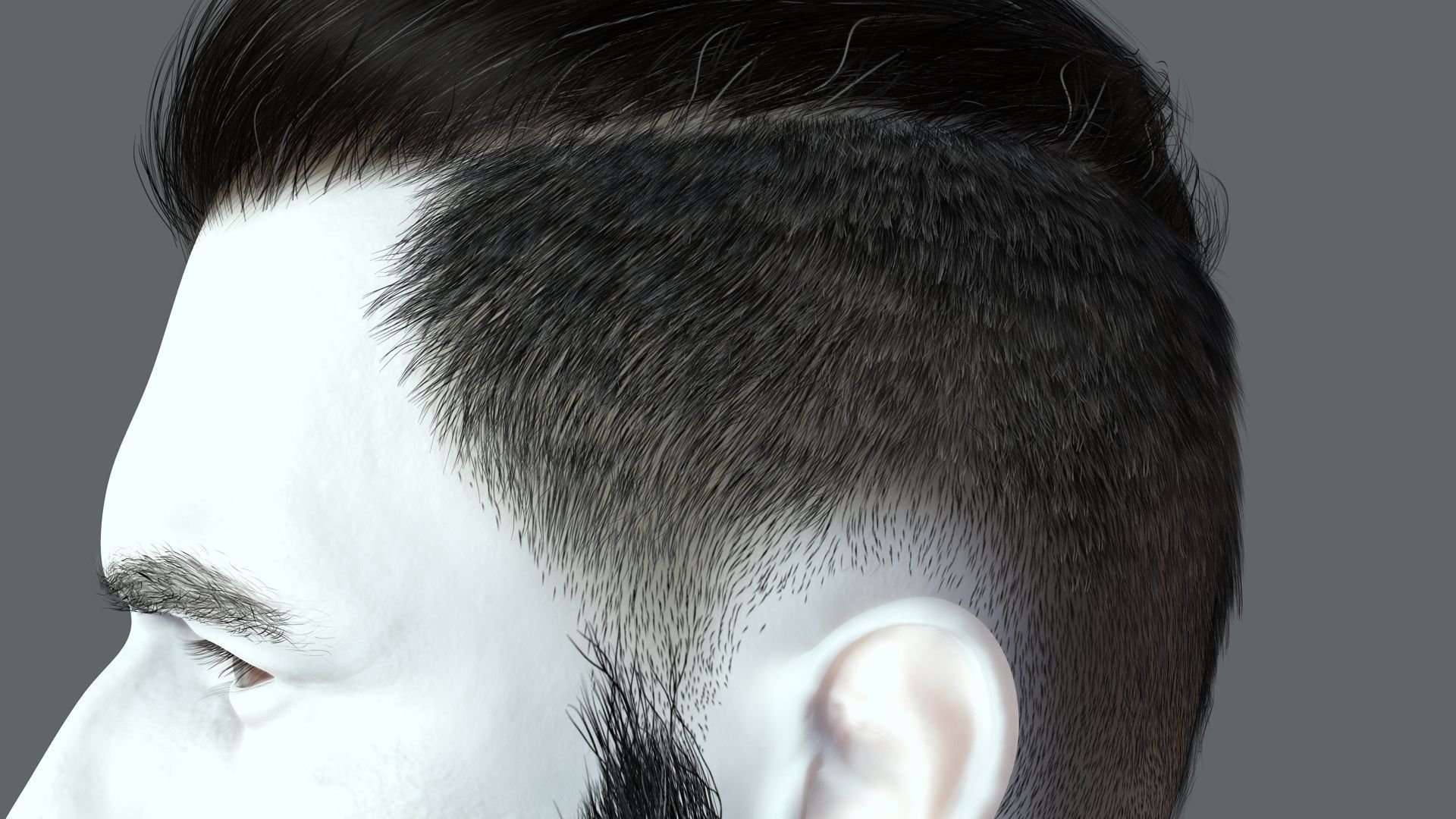 Realistic Hair Beard brows mustache p3 Low-poly 3D model_8