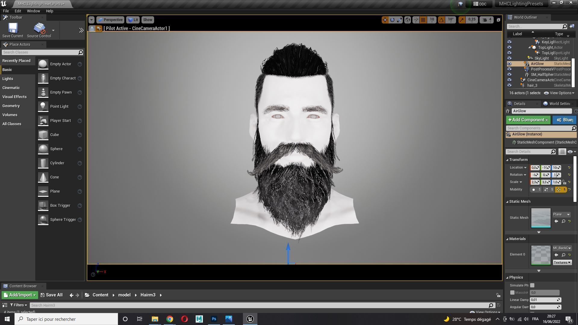 Realistic Hair Beard brows mustache p3 Low-poly 3D model_15