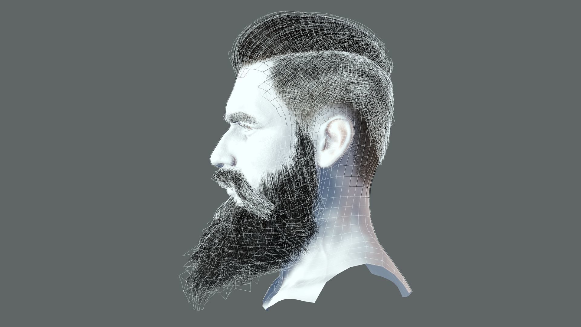 Realistic Hair Beard brows mustache p3 Low-poly 3D model_11