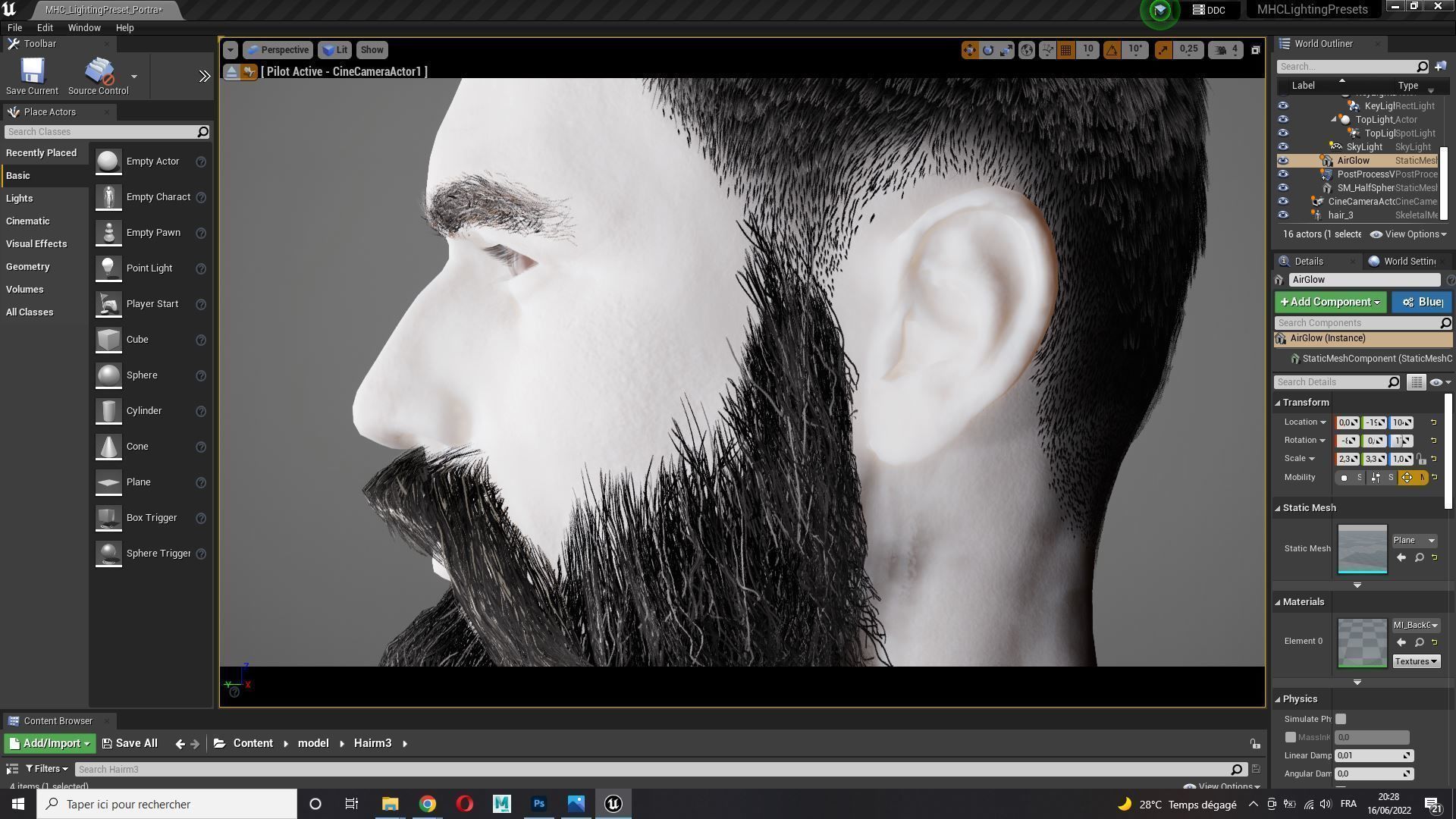 Realistic Hair Beard brows mustache p3 Low-poly 3D model_17