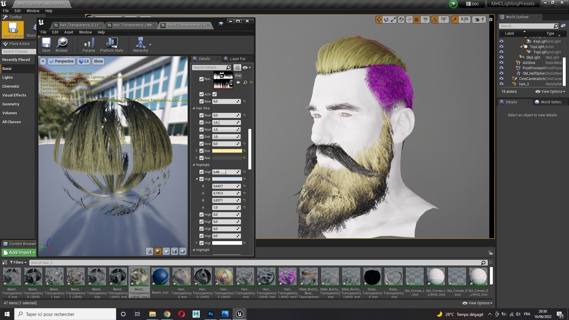 Realistic Hair Beard brows mustache p3 Low-poly 3D model_18