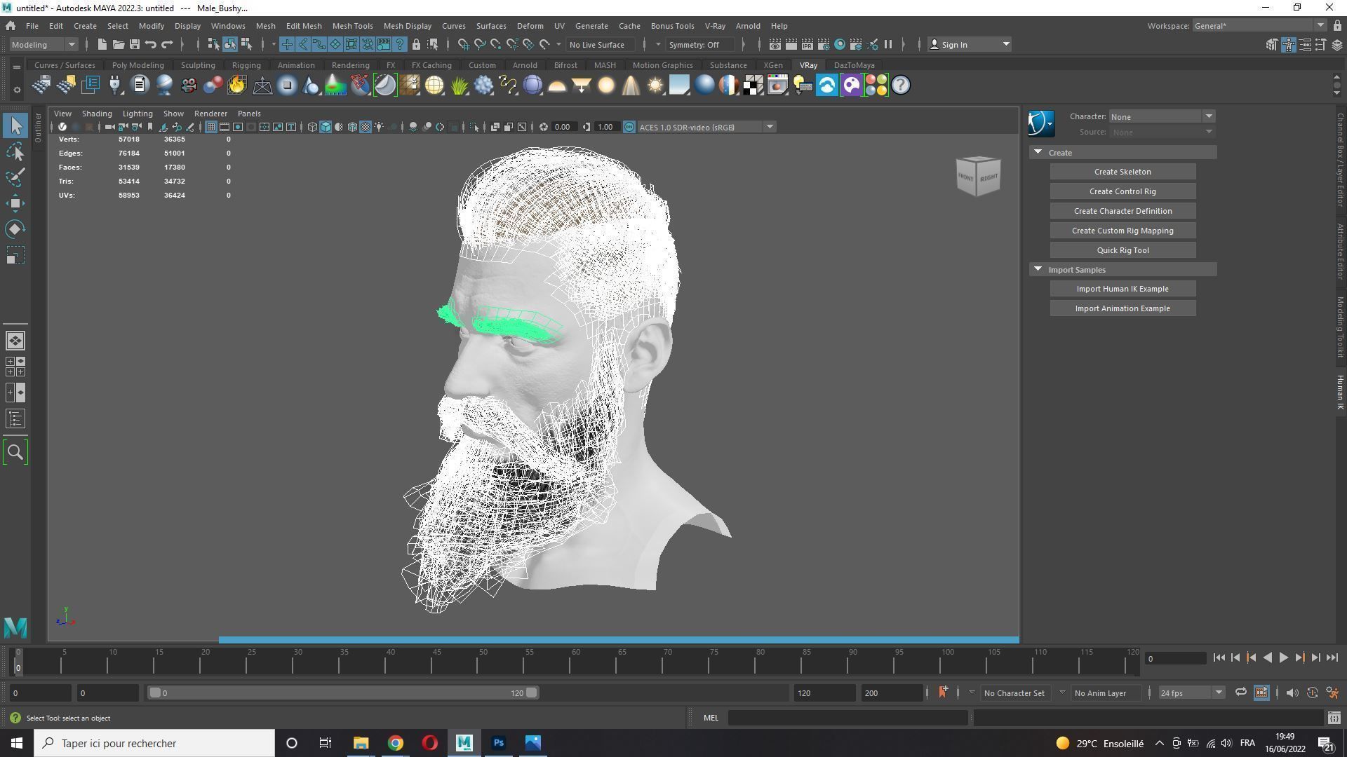 Realistic Hair Beard brows mustache p3 Low-poly 3D model_12