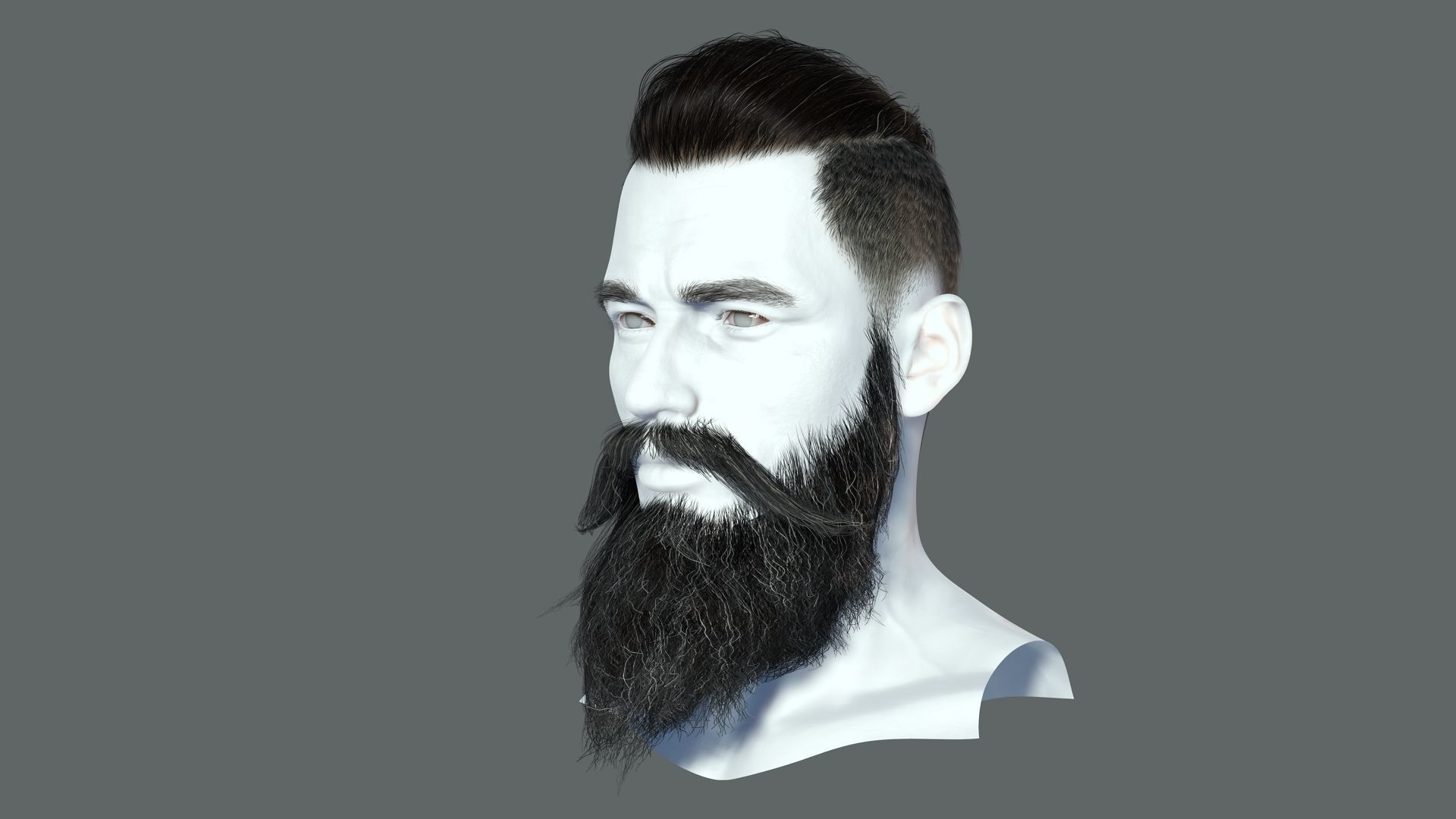 Realistic Hair Beard brows mustache p3 Low-poly 3D model_4