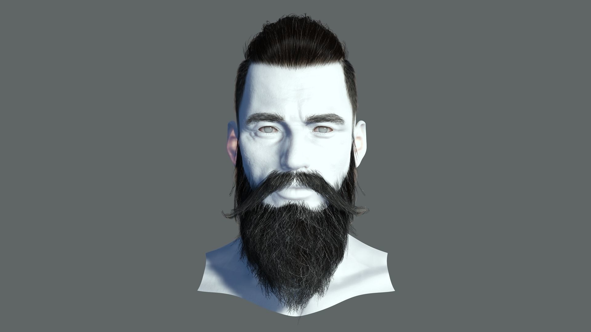 Realistic Hair Beard brows mustache p3 Low-poly 3D model_3