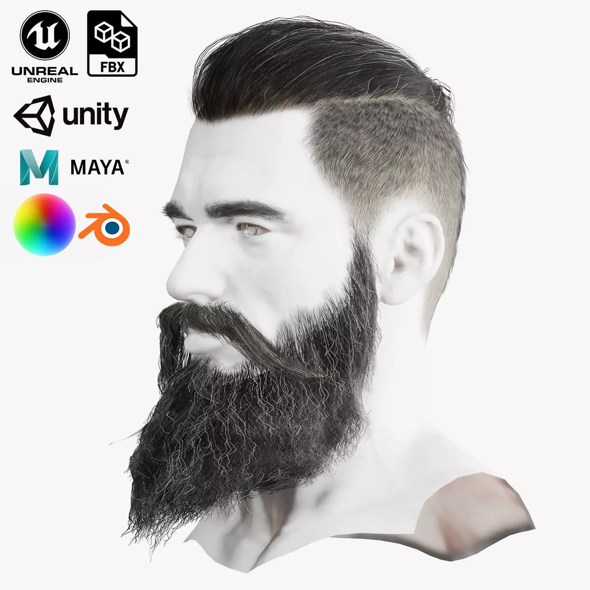 Realistic Hair Beard brows mustache p3 Low-poly 3D model_0