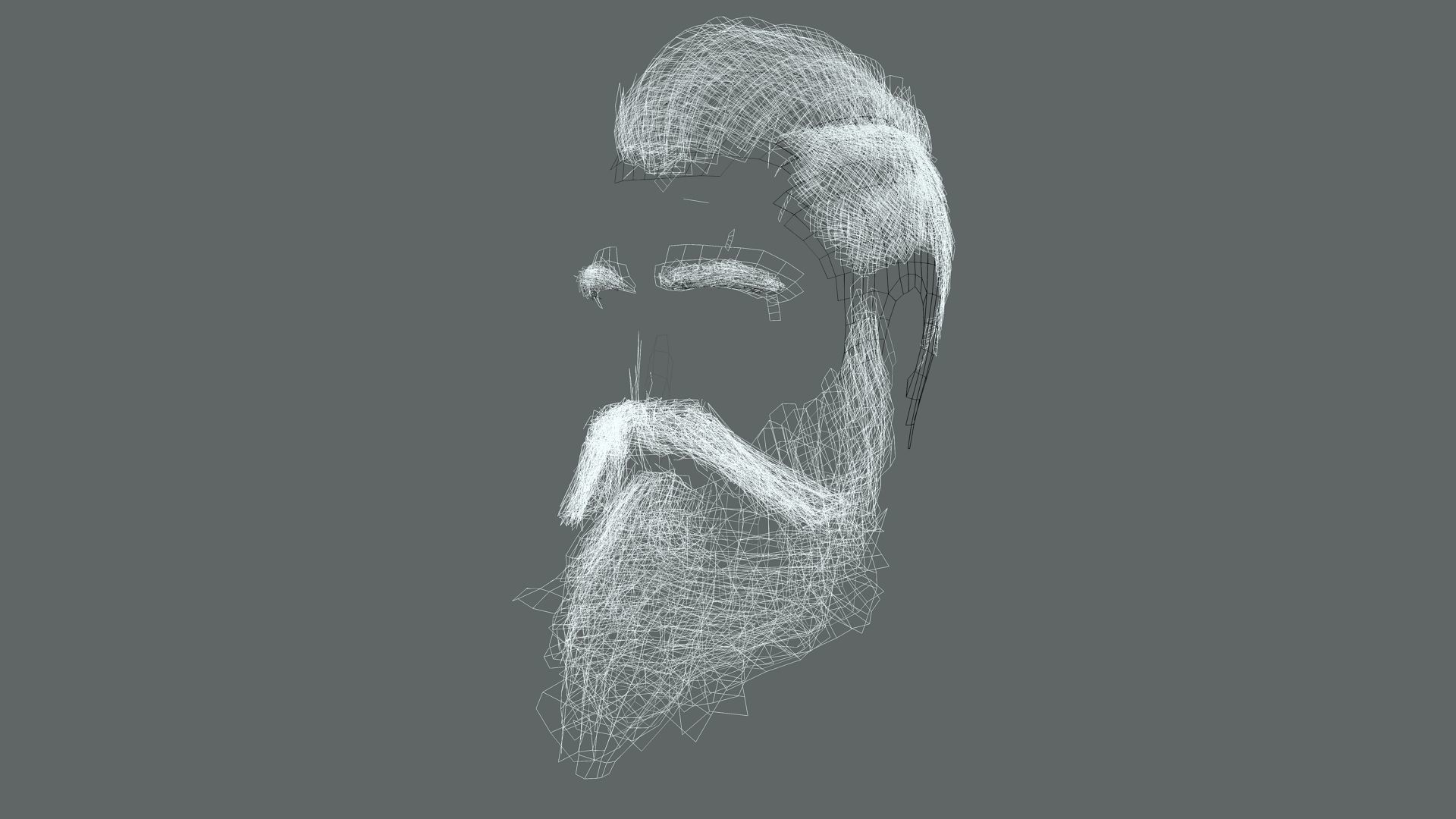 Realistic Hair Beard brows mustache p3 Low-poly 3D model_20