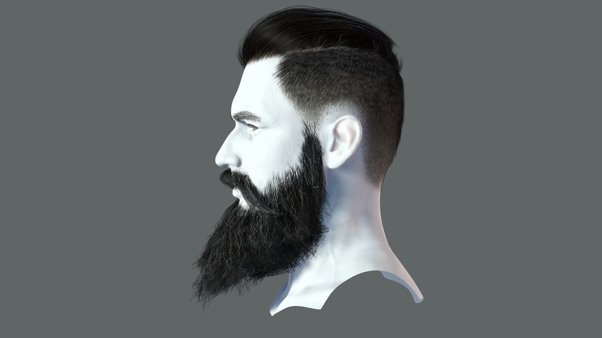Realistic Hair Beard brows mustache p3 Low-poly 3D model_5