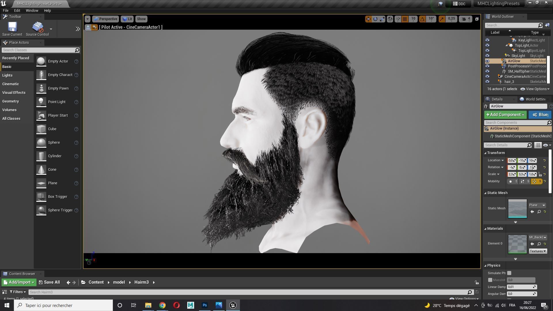 Realistic Hair Beard brows mustache p3 Low-poly 3D model_16