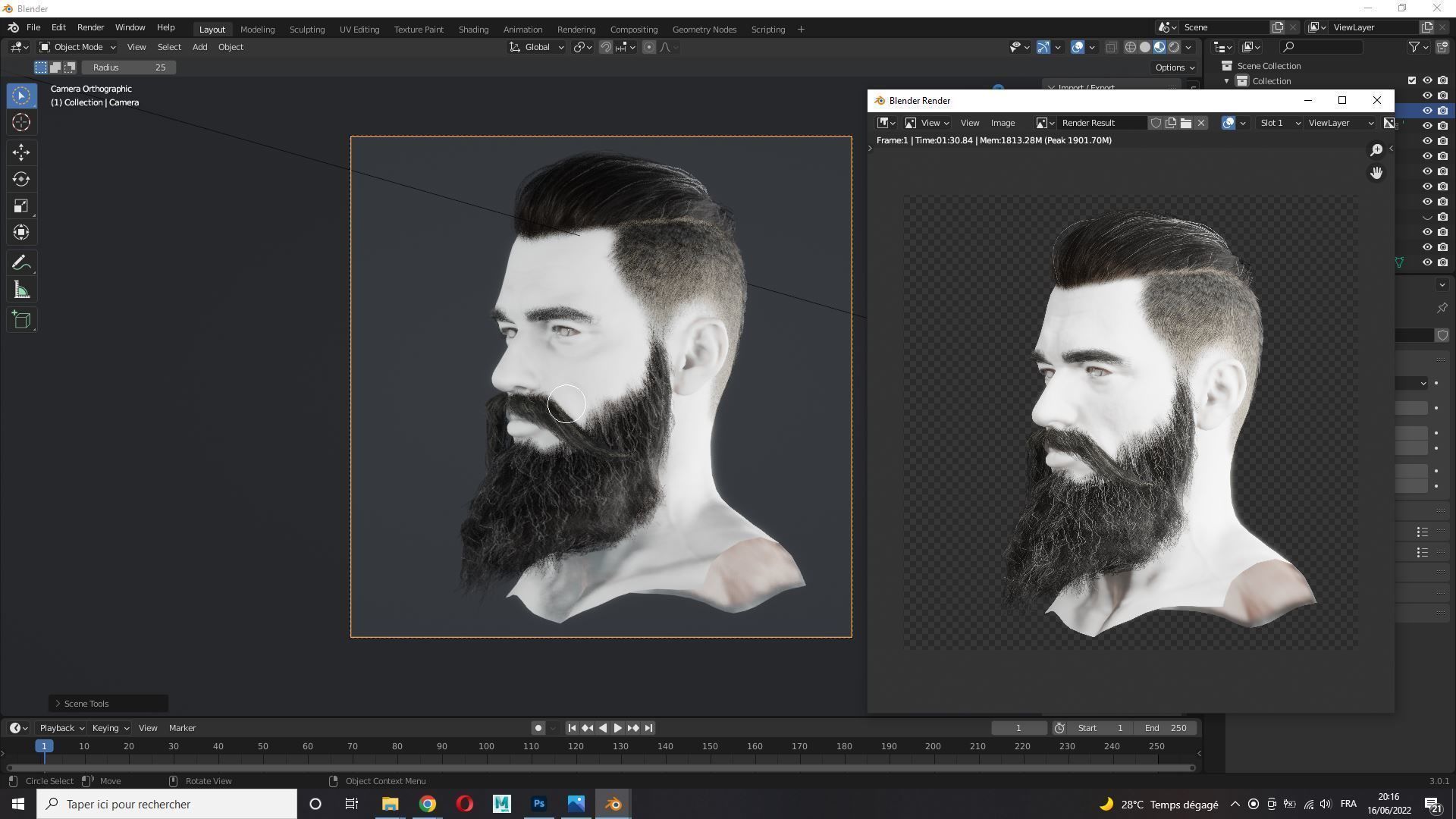 Realistic Hair Beard brows mustache p3 Low-poly 3D model_14