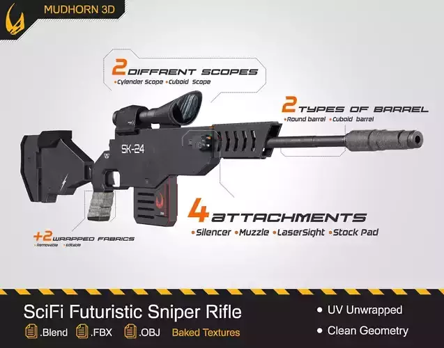 SciFi Futuristic Sniper Rifle -Scifi Weapons 001 Low-poly 3D model