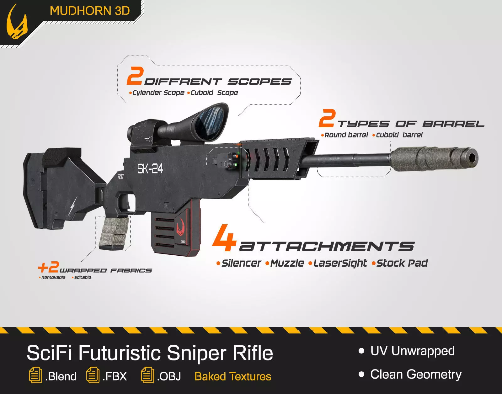 SciFi Futuristic Sniper Rifle -Scifi Weapons 001 Low-poly 3D model_0