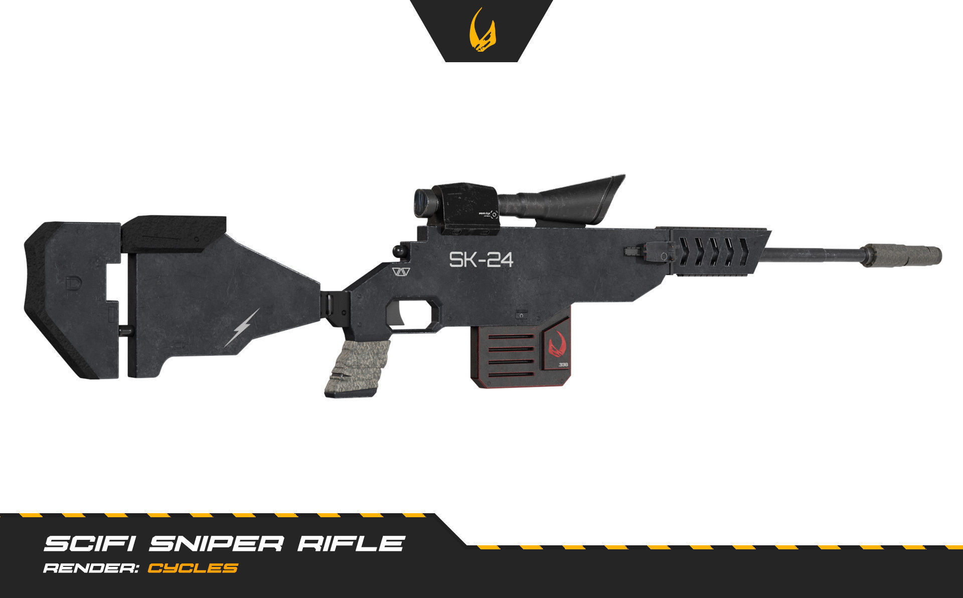 SciFi Futuristic Sniper Rifle -Scifi Weapons 001 Low-poly 3D model_4