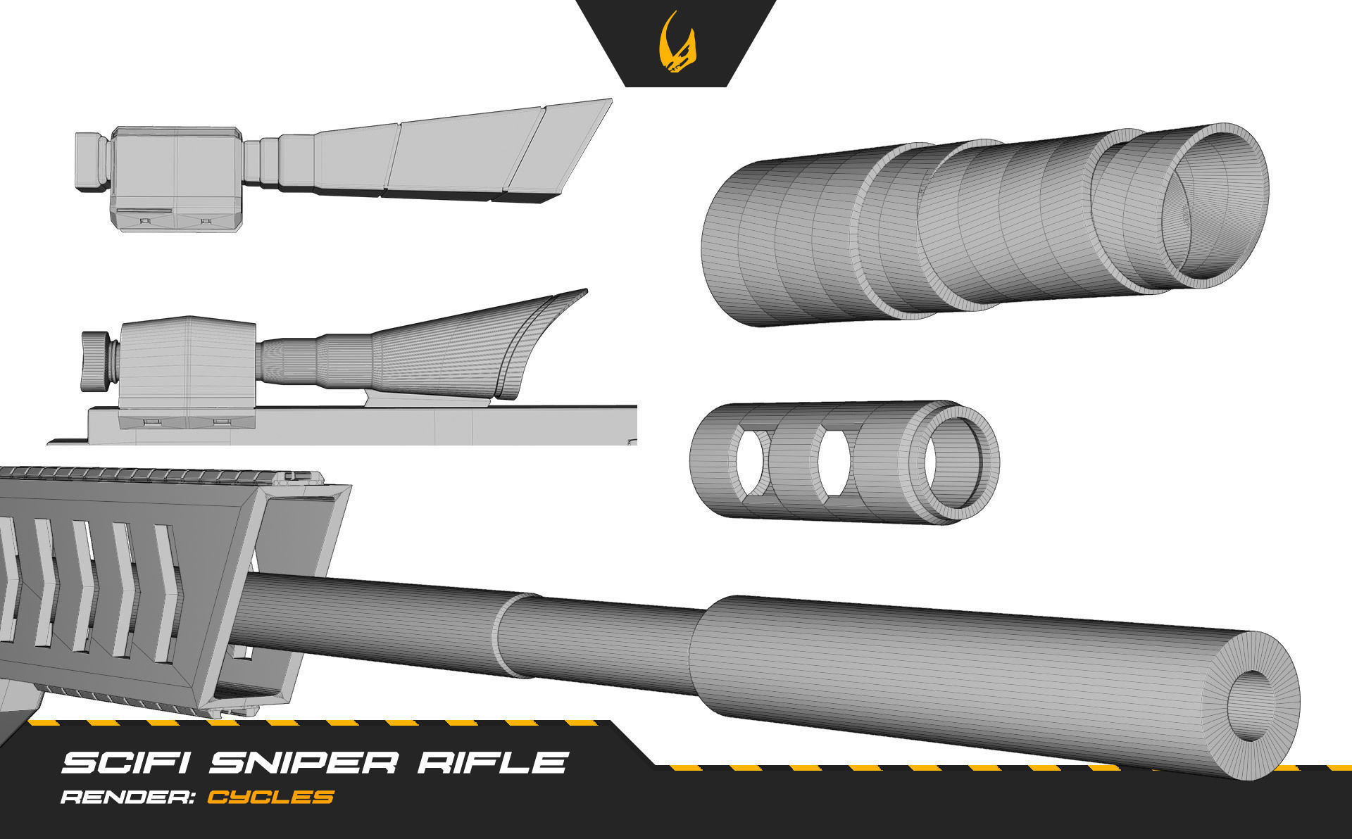 SciFi Futuristic Sniper Rifle -Scifi Weapons 001 Low-poly 3D model_15