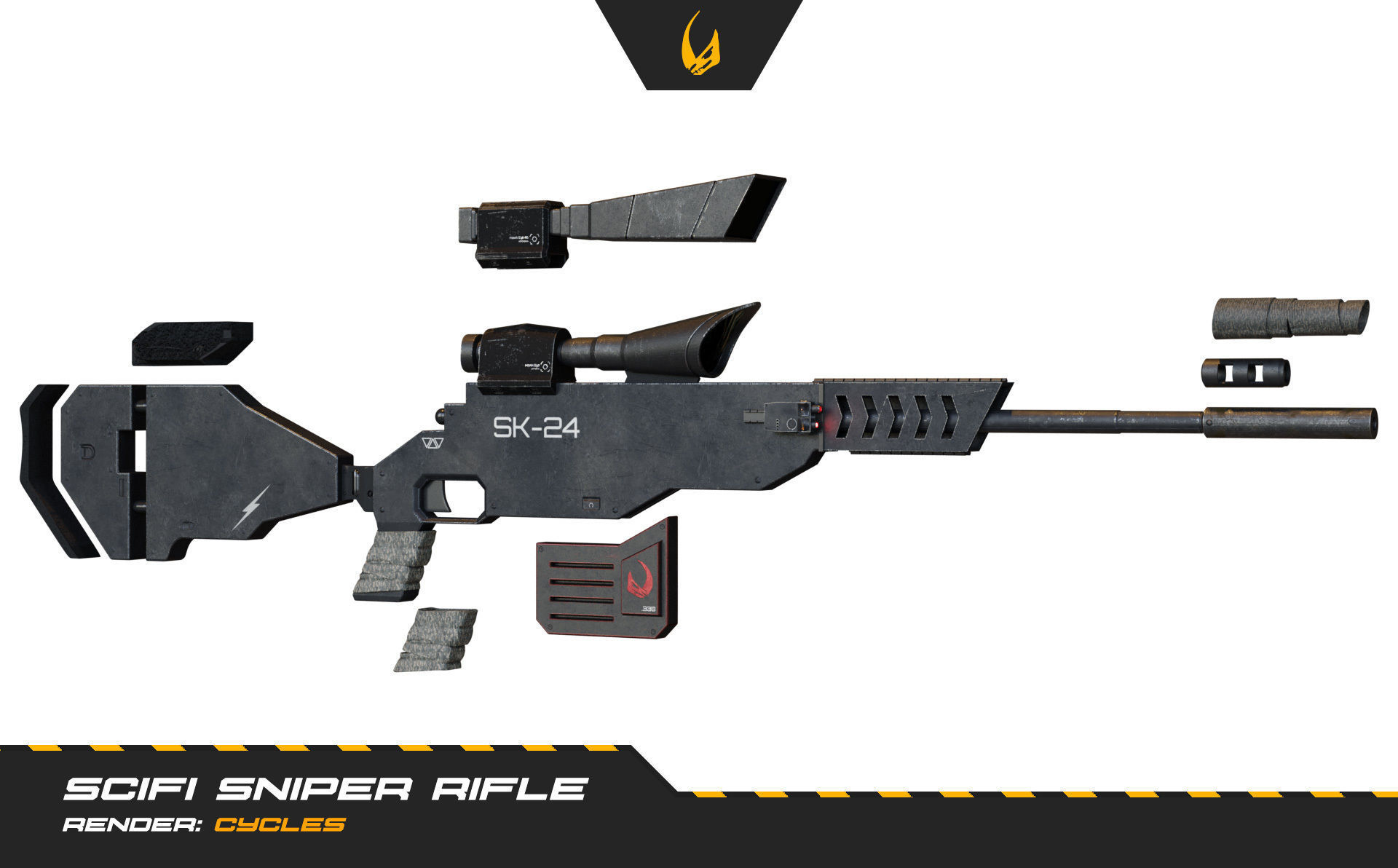 SciFi Futuristic Sniper Rifle -Scifi Weapons 001 Low-poly 3D model_1
