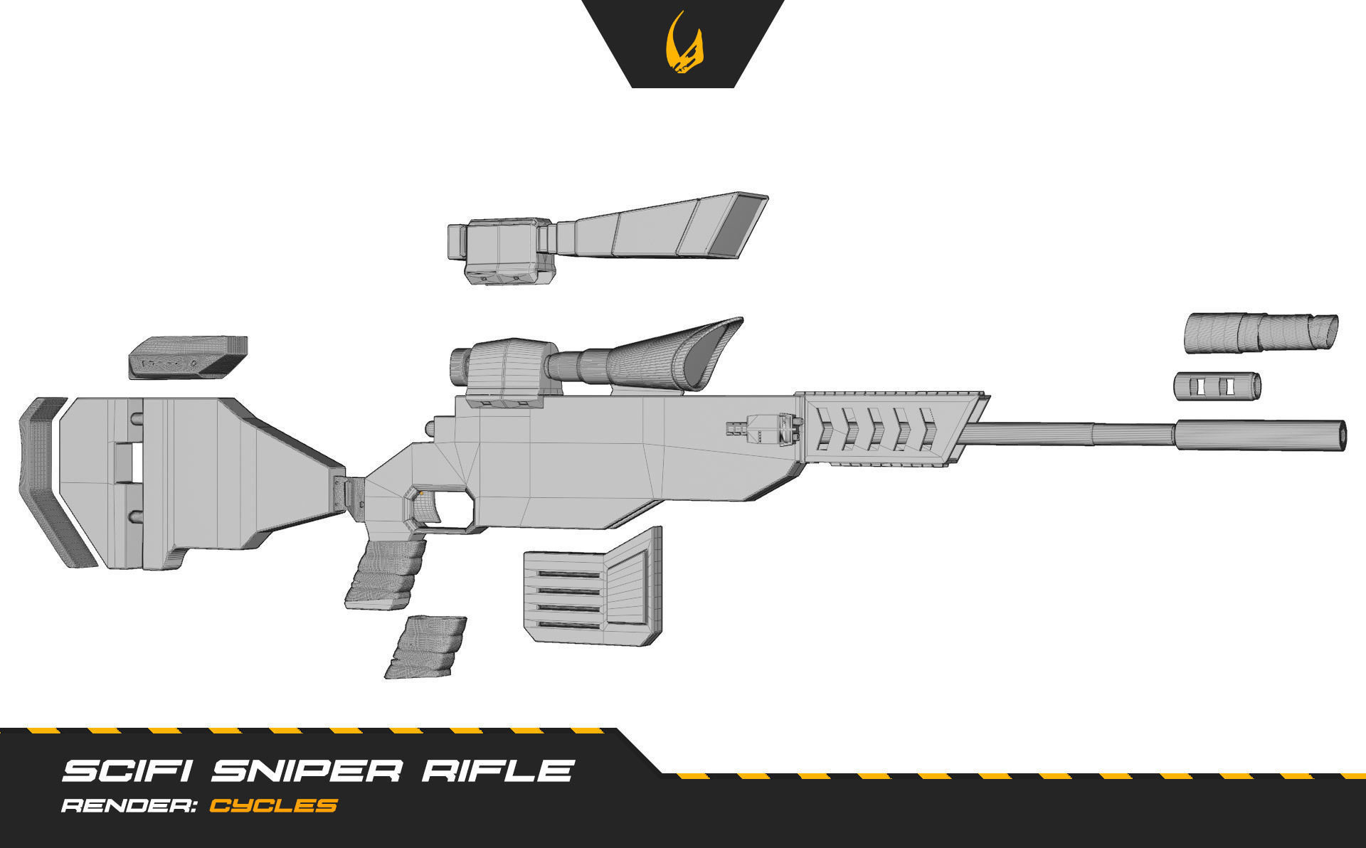 SciFi Futuristic Sniper Rifle -Scifi Weapons 001 Low-poly 3D model_14