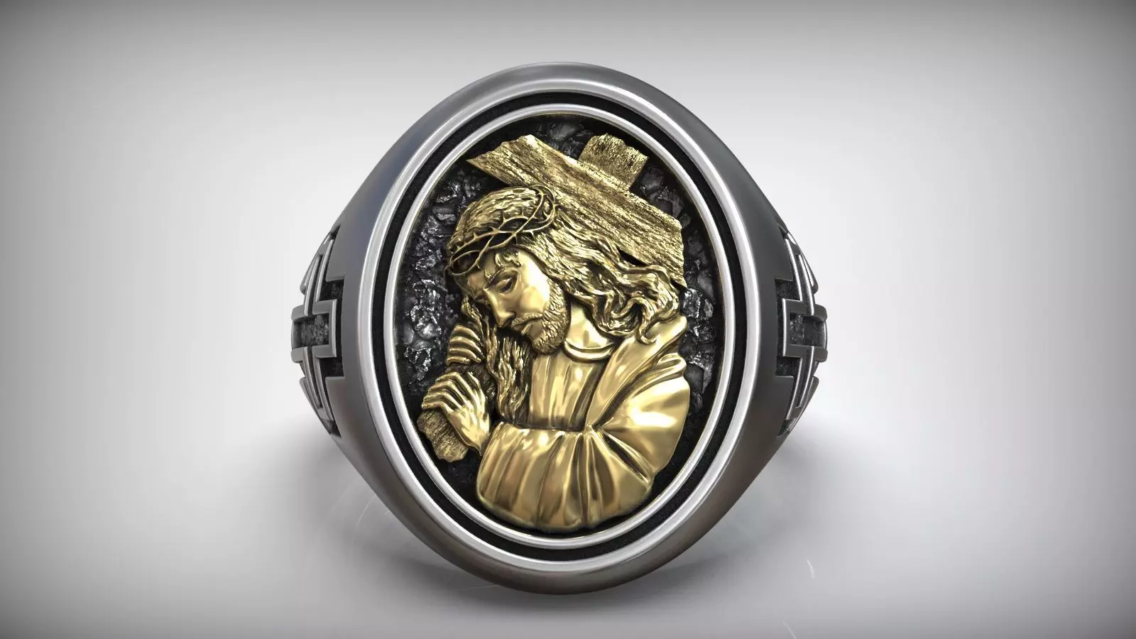 Jesus Christ Cross Crown Of Thorns Signet 3D print model