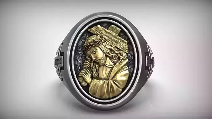 Jesus Christ Cross Crown Of Thorns Signet  3D print model
