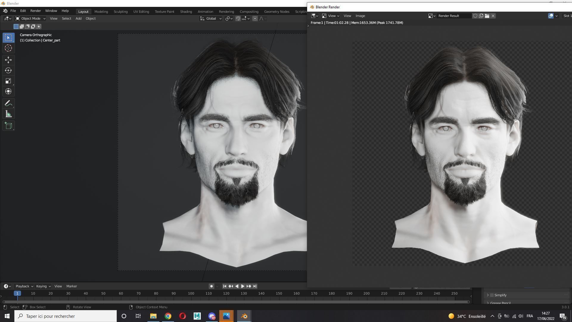 Realistic Hair Beard brows mustache p4 Low-poly 3D model_13