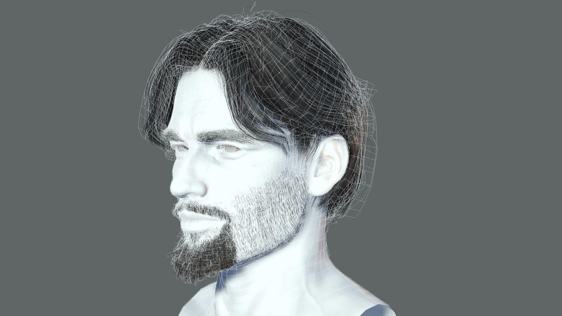 Realistic Hair Beard brows mustache p4 Low-poly 3D model_17