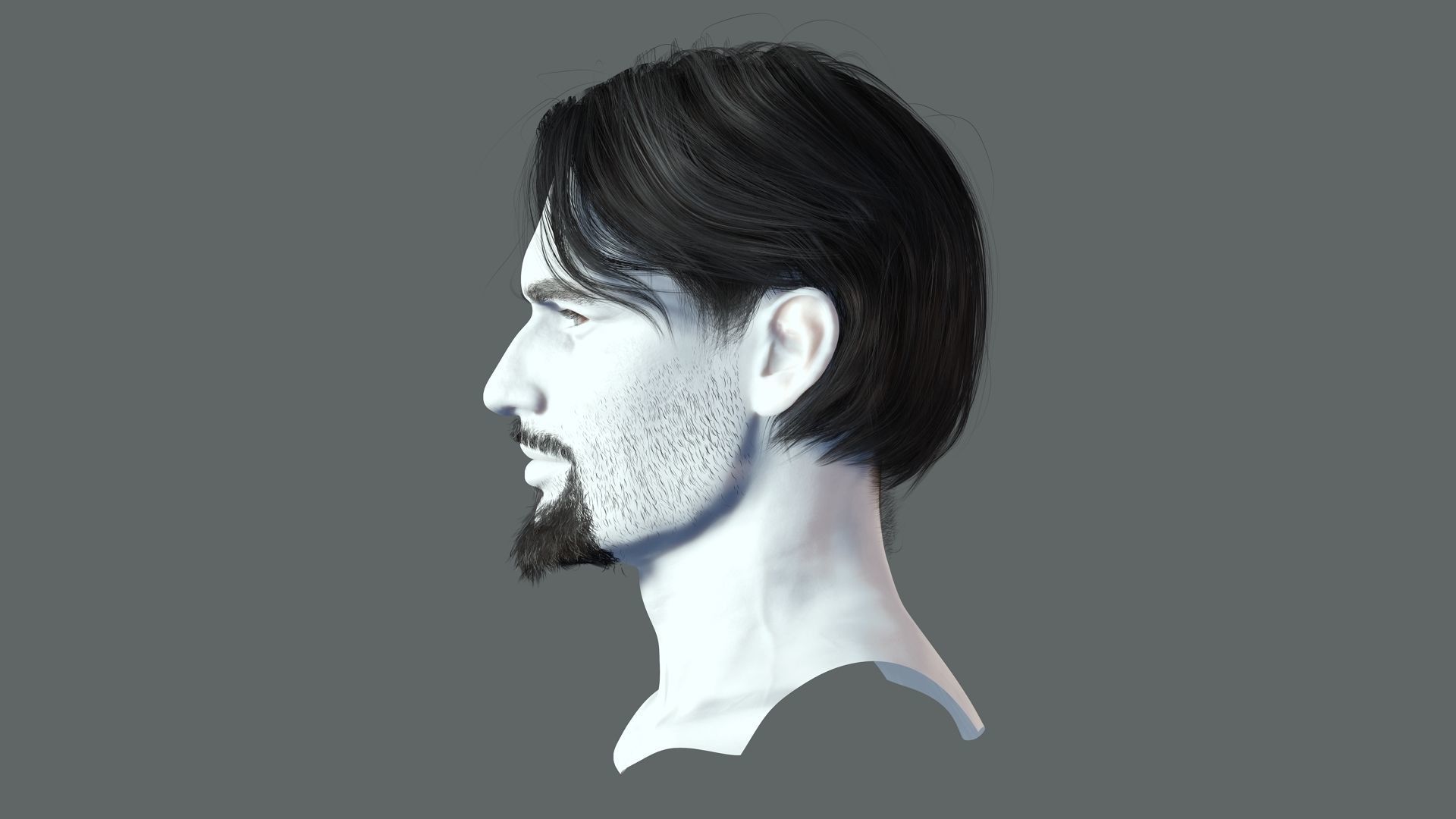 Realistic Hair Beard brows mustache p4 Low-poly 3D model_5