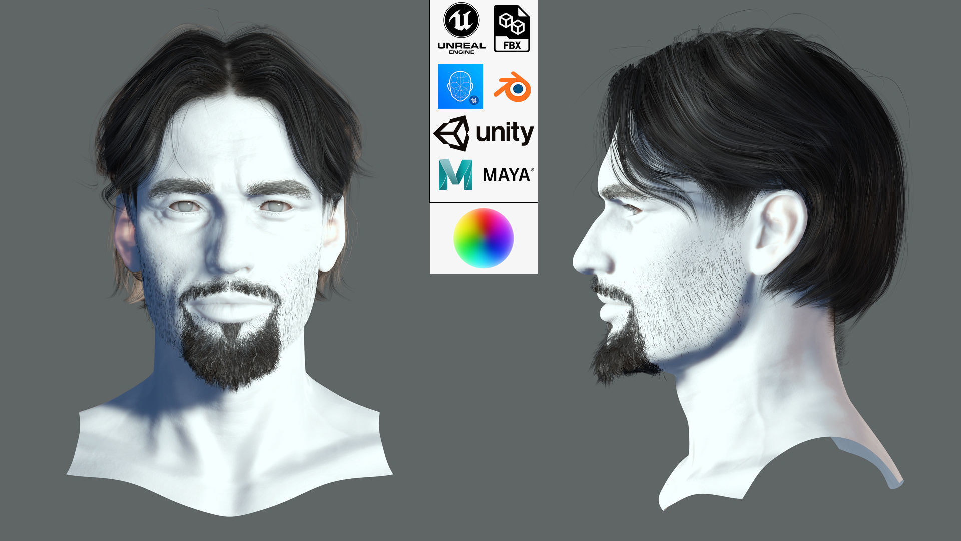 Realistic Hair Beard brows mustache p4 Low-poly 3D model_2