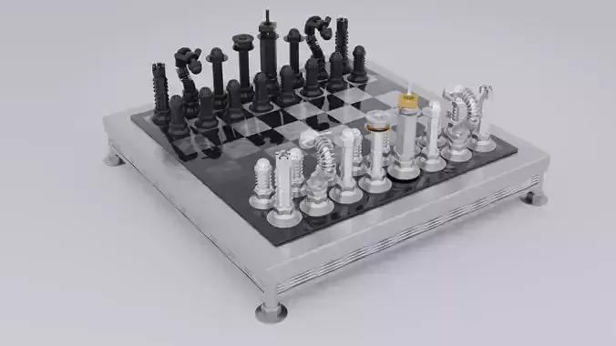 Chess stylized set pieces and board 01 Low-poly 3D model