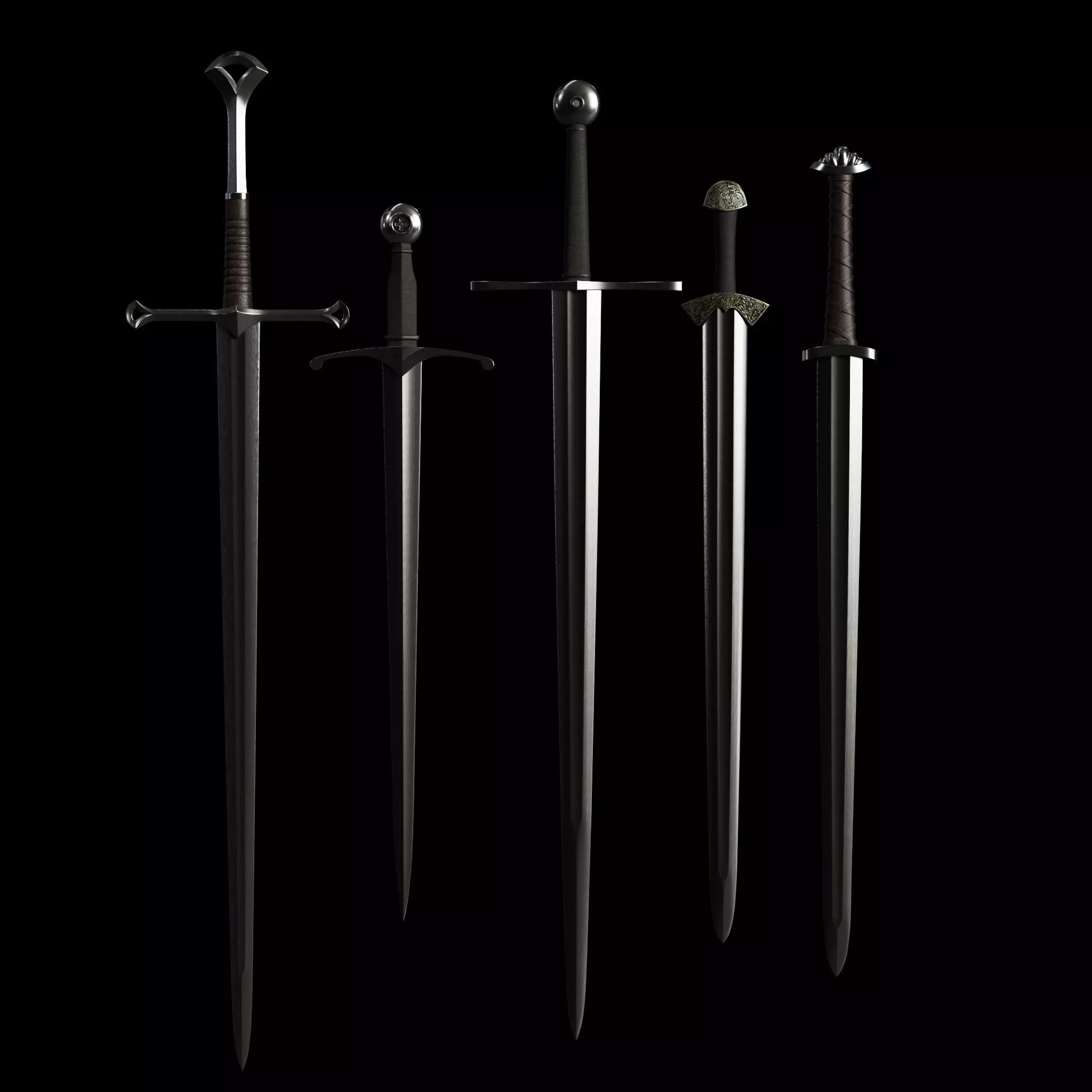 5 Medieval Swords model and surface Free 3D model