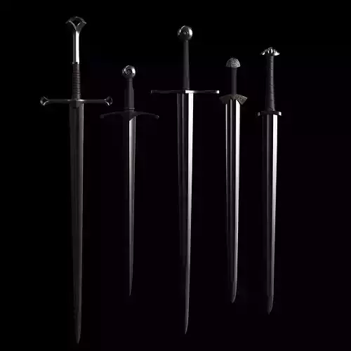 5 Medieval Swords model and surface Free 3D model
