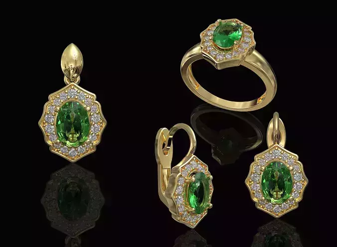 Halo set with pear stones 3D Model Collection
