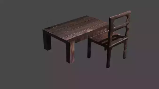 low poly furniture wooden chair and table