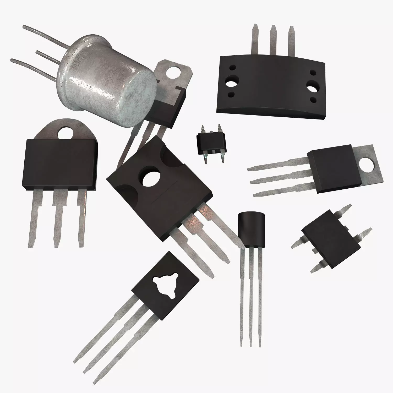 Transistors four electronic components Low-poly 3D model_0