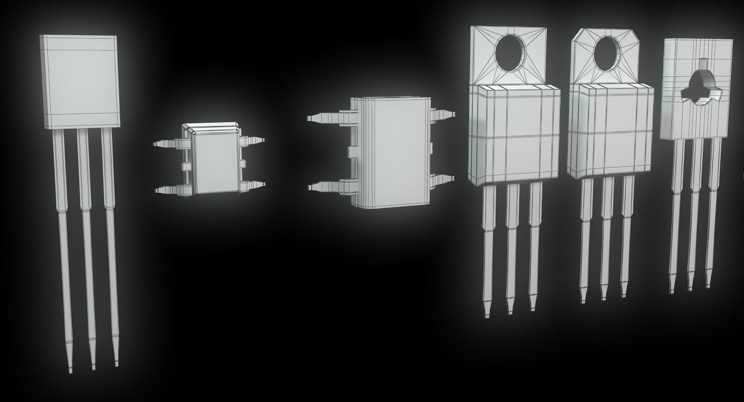 Transistors four electronic components Low-poly 3D model_9