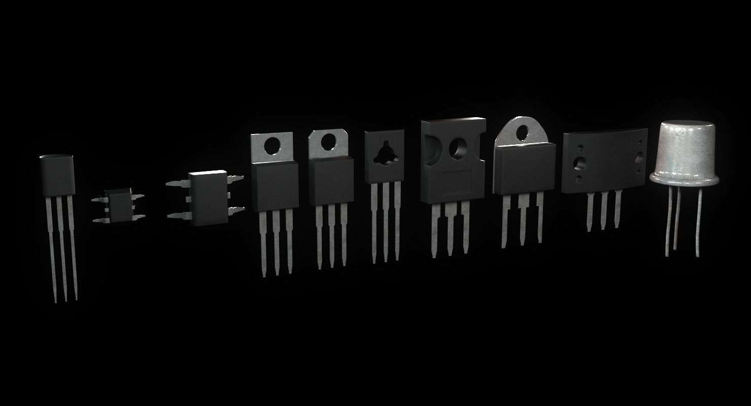 Transistors four electronic components Low-poly 3D model_1