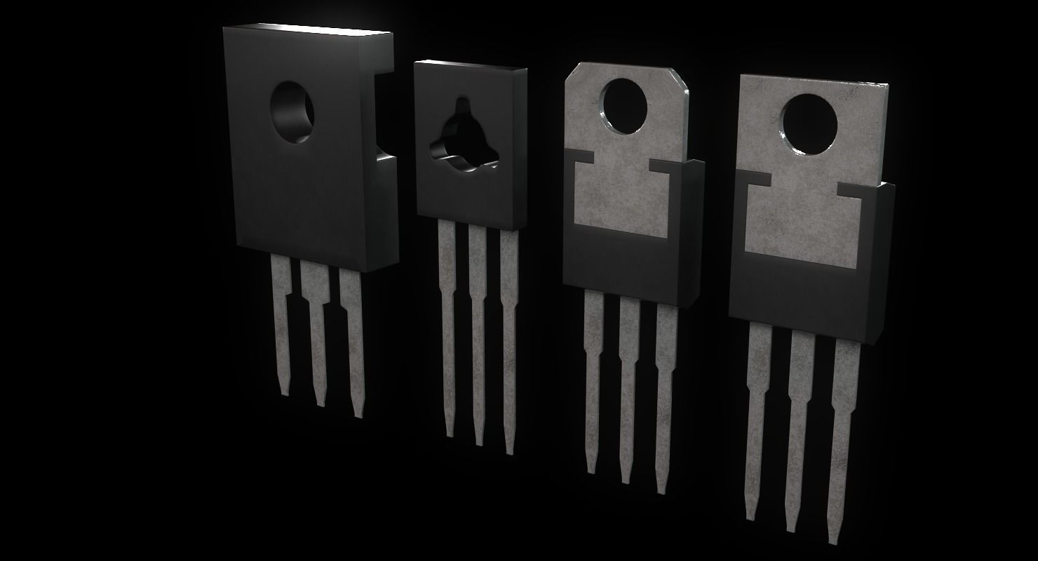 Transistors four electronic components Low-poly 3D model_6