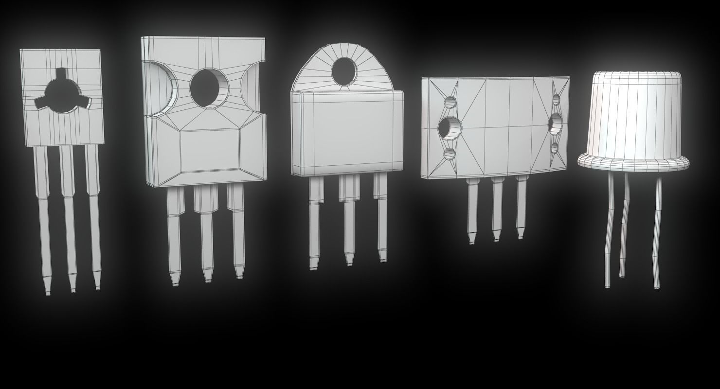 Transistors four electronic components Low-poly 3D model_10