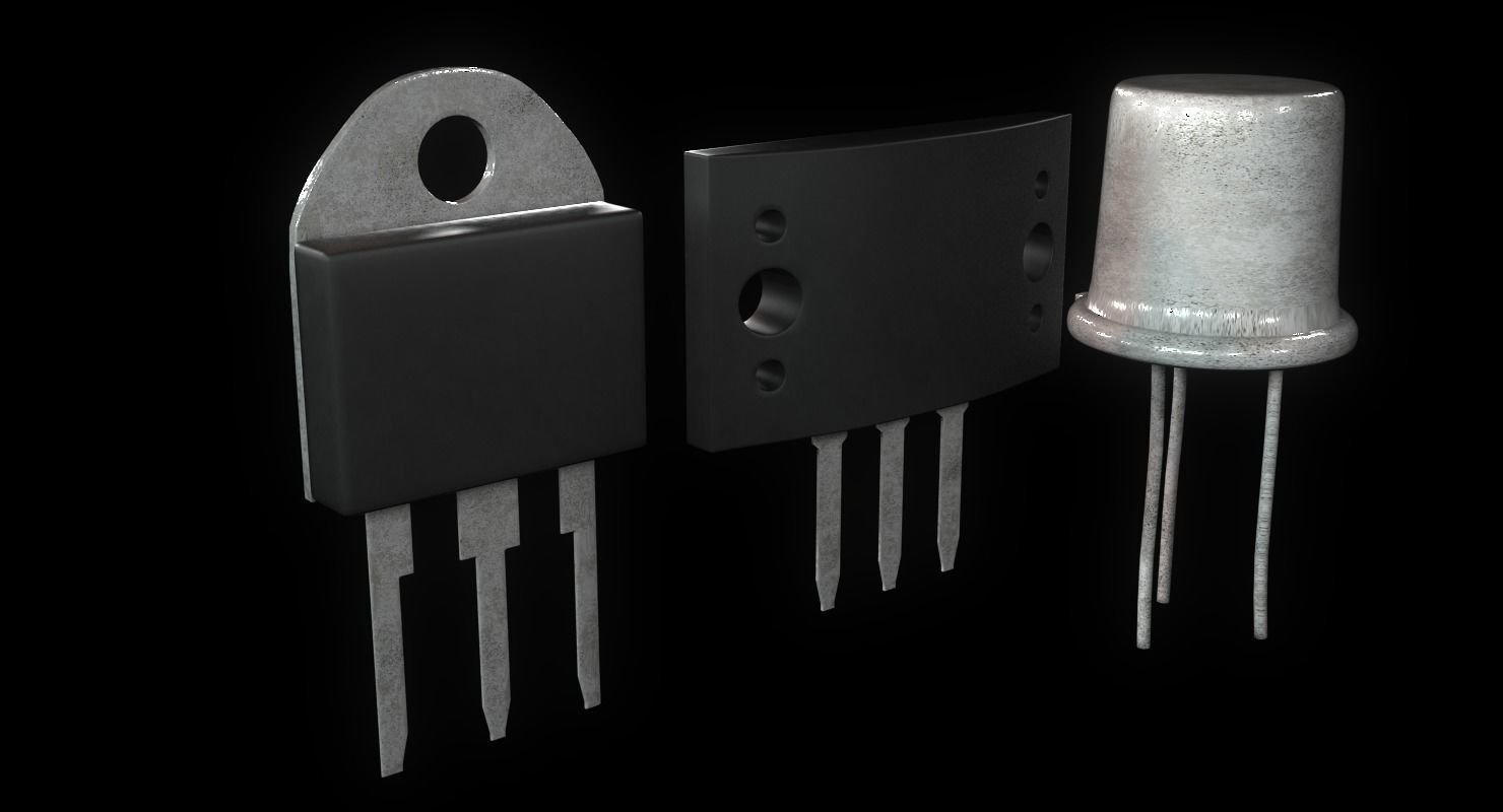 Transistors four electronic components Low-poly 3D model_8
