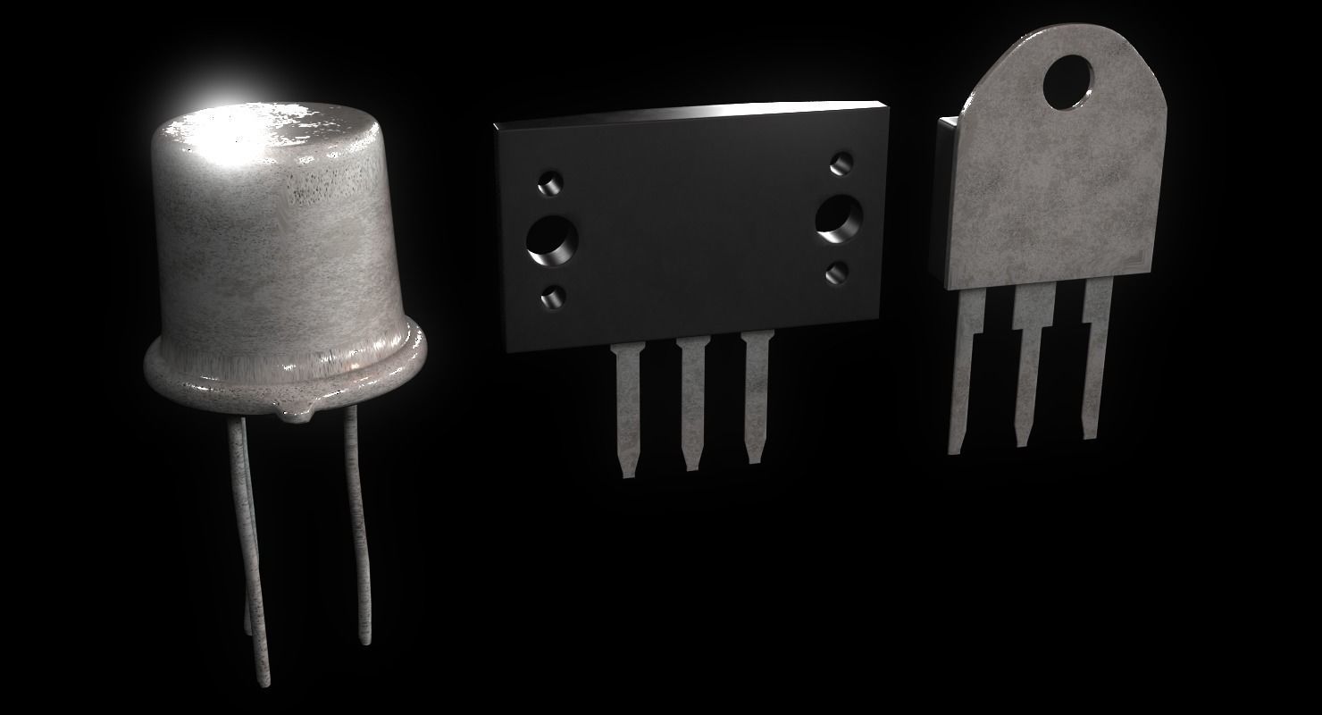 Transistors four electronic components Low-poly 3D model_7